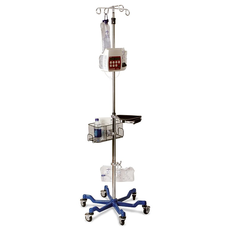 Medline Heavy Duty IV Pole, 4 Hooks, 6 Legs, Silver/Blue, 2 Carton (MDS80600) image 1