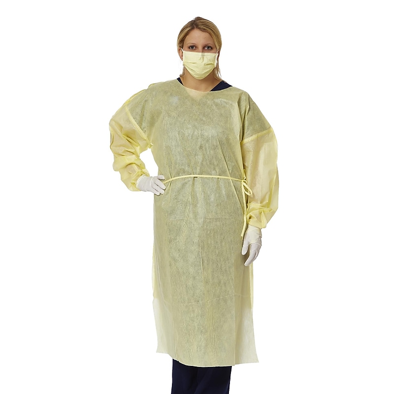 Medline QuickComply Over Head AAMI Level 2 Isolation Gowns, Yellow, XL, 100 Gowns/Carton (NONLV240XL) image 1