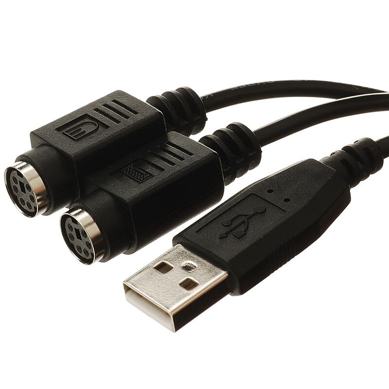 4XEM™ 4XUSBPS2 USB to Dual PS/2 Male/Female Adapter Cable, Black image 1