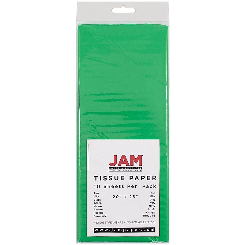 JAM Paper 20" x 26" Tissue Paper, Green, 10 Sheets/Pack (1152352) image 1