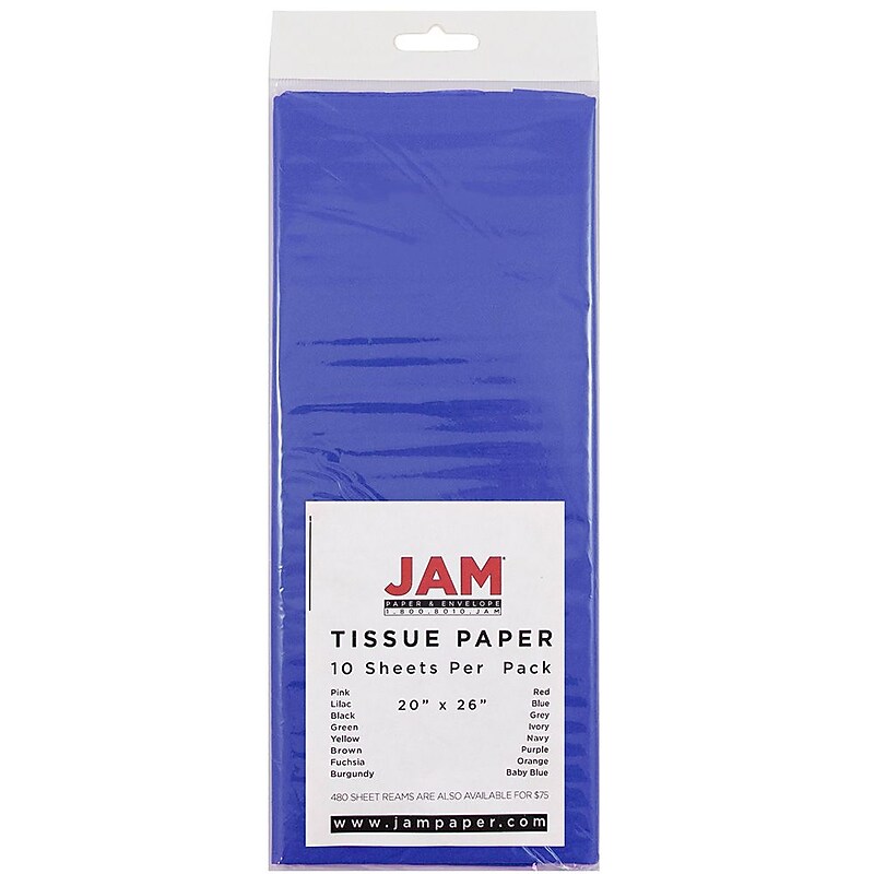 JAM Paper 20" x 26" Tissue Paper, Presidential Blue, 10 Sheets/Pack (1152354) image 1