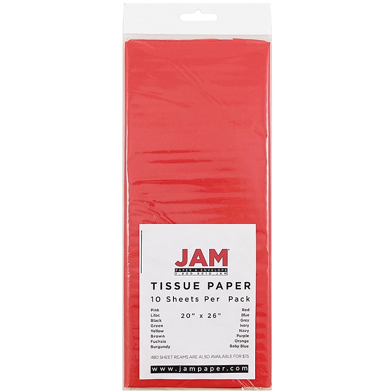 JAM Paper 20" x 26" Tissue Paper, Red, 10 Sheets/Pack (1152356) image 1