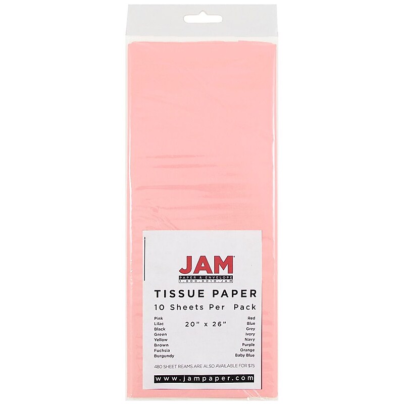JAM Paper 20" x 26" Tissue Paper, Pink, 10 Sheets/Pack (1152360) image 1