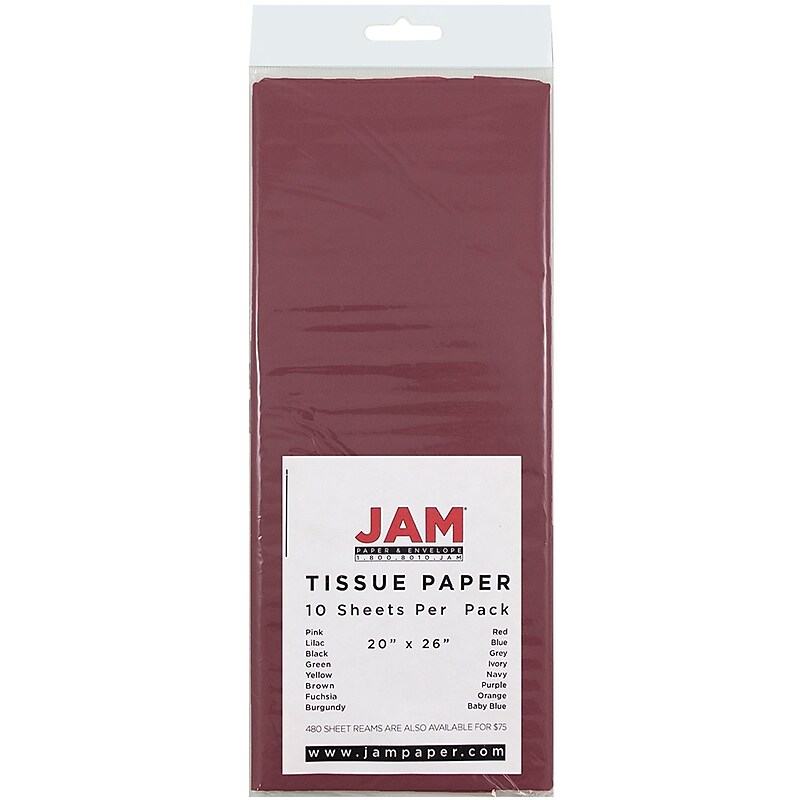 JAM Paper 20" x 26" Tissue Paper, Burgundy, 10 Sheets/Pack (1155680) image 1