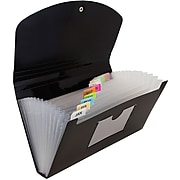 JAM Paper® 13 Pocket Plastic Expanding File, Accordion Folders, Check Size, 5 x 10 1/2, Black, 144/Pack (2167013C)