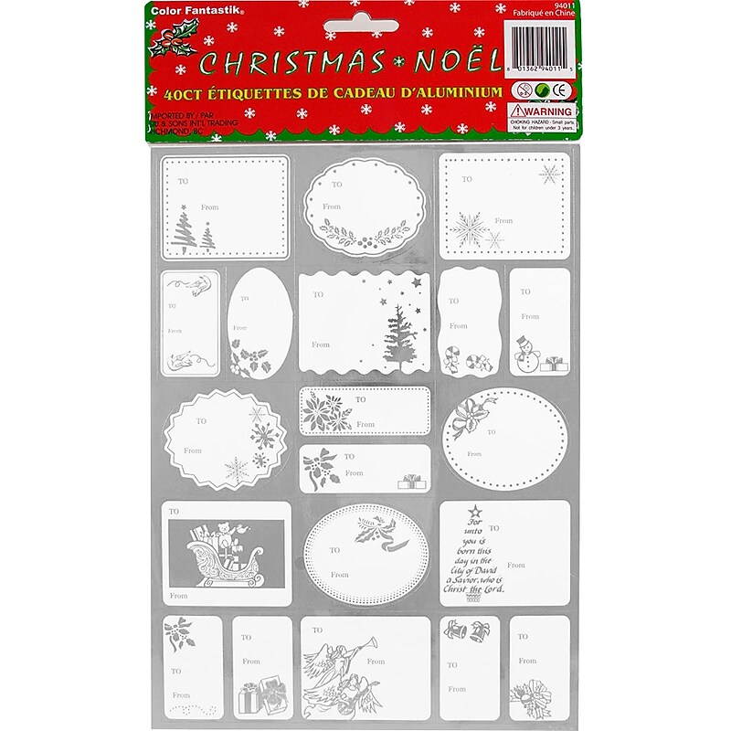 JAM Paper® To/From Christmas Gift Tag Stickers, Silver Foil, 40/Pack (2207016163) image 1