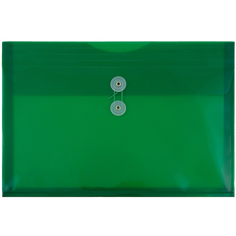 JAM Paper® Plastic Envelopes with Button and String Tie Closure, Legal Booklet, 9.75 x 14.5, Green, 12/Pack (219B1GR) image 1