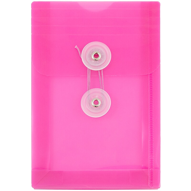 JAM Paper Plastic Filing Envelope with Button & String Closure, Fuchsia Pink, 12/Pack (473B1FU) image 1