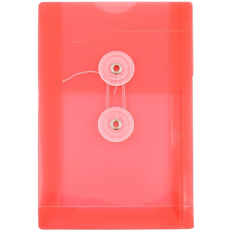 JAM Paper Plastic Filing Envelope with Button & String Closure, Red, 12/Pack (473B1RE) image 1