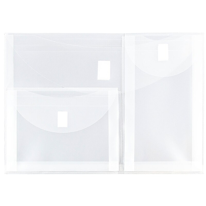 JAM Paper® Plastic Multi-Pocket Envelopes with Hook & Loop, 3 Pockets, Letter Booklet, 9.75 x 13, Clear, 12/Pack (B35318) image 1