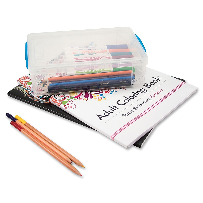 Advantus Large Pencil Box, 152 x Crayon, 100 x Pencil, 50 x Pen, 30 x Marker, Stackable, Plastic, Clear, 1 image 1