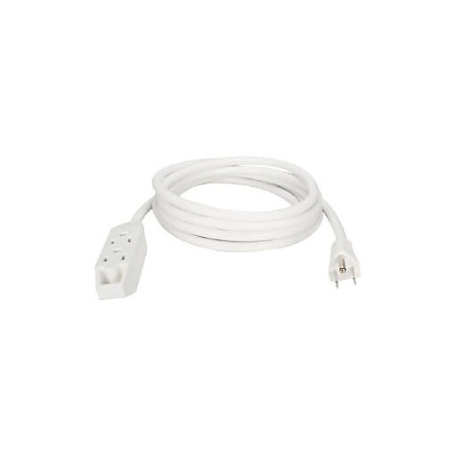 QVS® 25' 3 Outlet 3Prong Power Extension Cord, White (PC3PX25WH) at