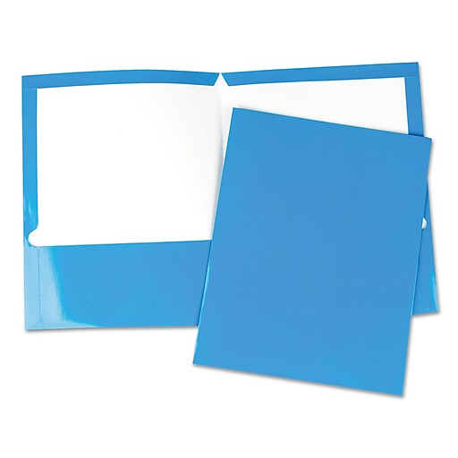 Shop Staples for Universal® Laminated TwoPocket Folder, 11 x 8 1/2, Blue, Each (BSN44423)