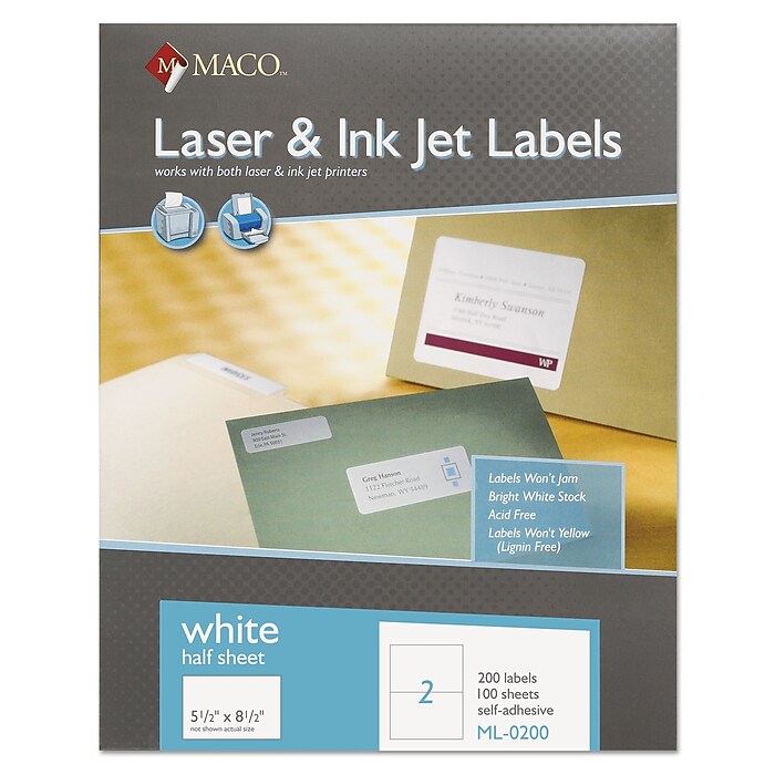 MACO® White Laser/Inkjet Internet Shipping Labels, 5 1/2 x 8 1/2