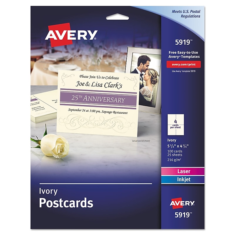 Avery Postcards For Inkjet/laser Printers, 4 1/4 X 5 1/2, Ivory, 4/sheet, 100/box image 1