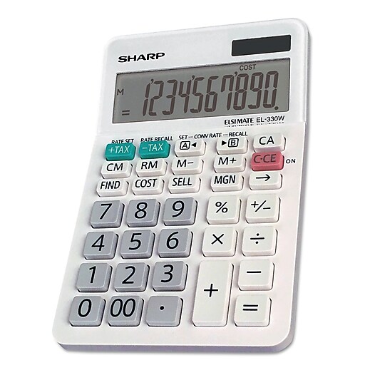 Sharp Elsi Mate EL330WB 10Digit Desktop Calculator, White Staples