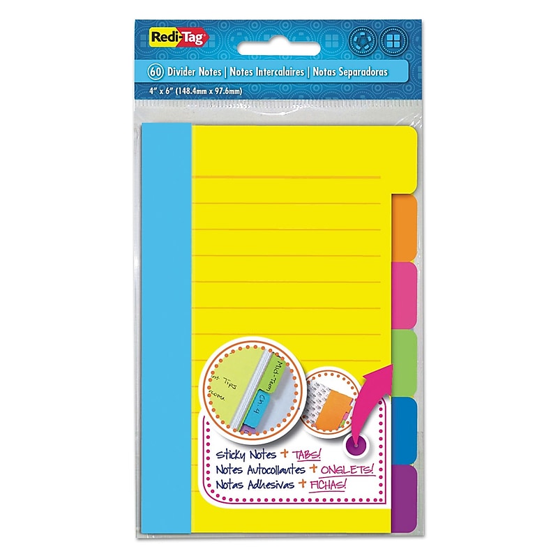 Redi-Tag Divider Sticky Notes With Tabs, Assorted Colors, 60 Sheets/set, 3 Sets/PK (RTG10245) image 1