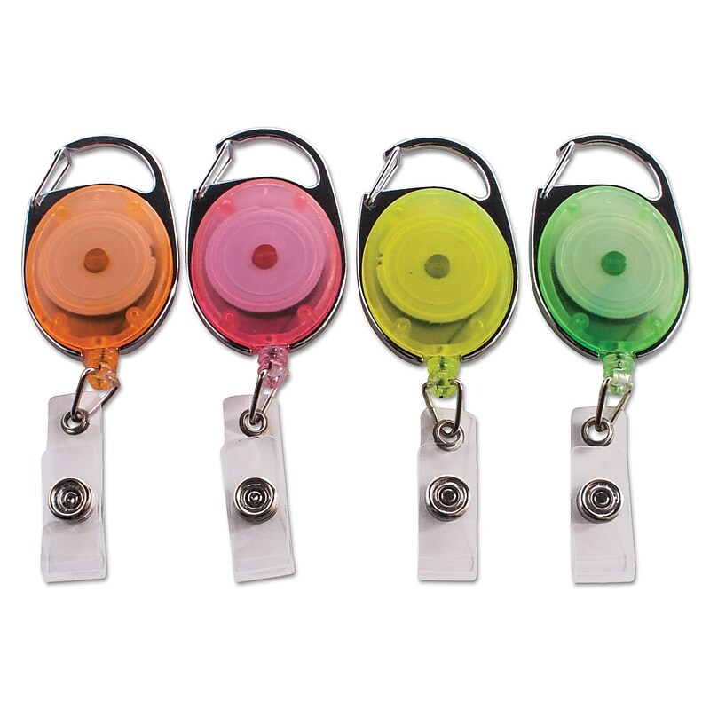 Advantus Carabiner-Style Retractable Id Card Reel, 30" Extension, Assorted Neon, 20/pack image 1