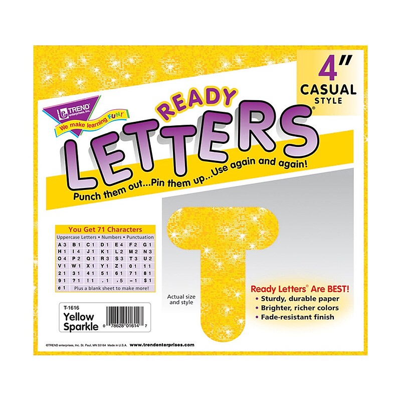 Trend® 4" Ready Letters®, Casual Sparkles, Yellow image 1