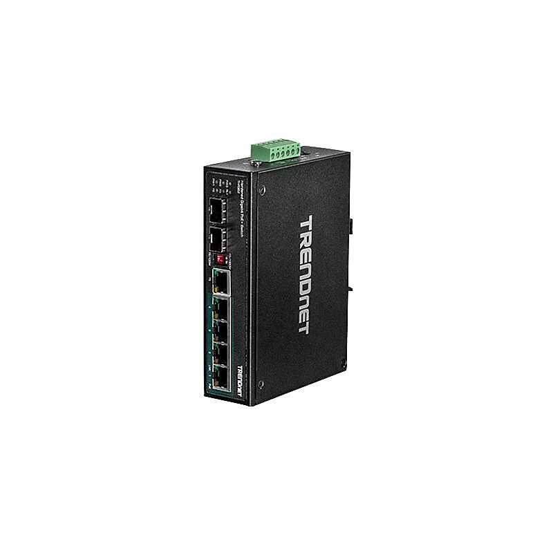 TRENDnet® TI-PG62 6-Port Hardened Industrial Rail-Mountable Gigabit Ethernet Switch, Black image 1