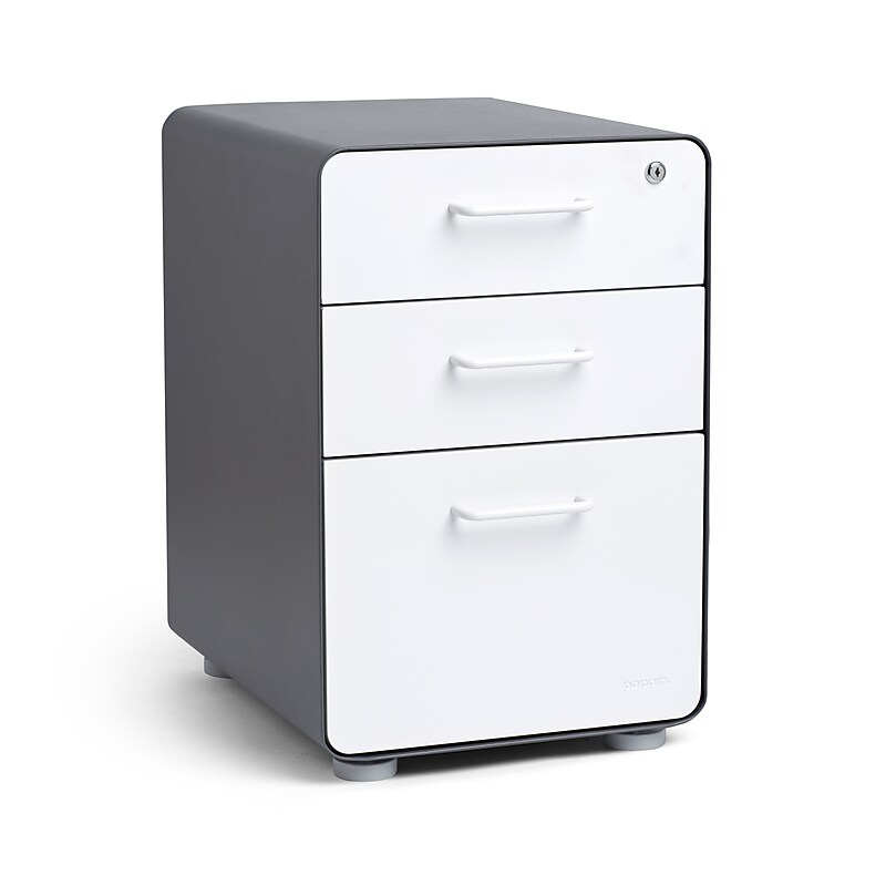 Poppin, 3-Drawer File Cabinet, Charcoal + White (103539) image 1