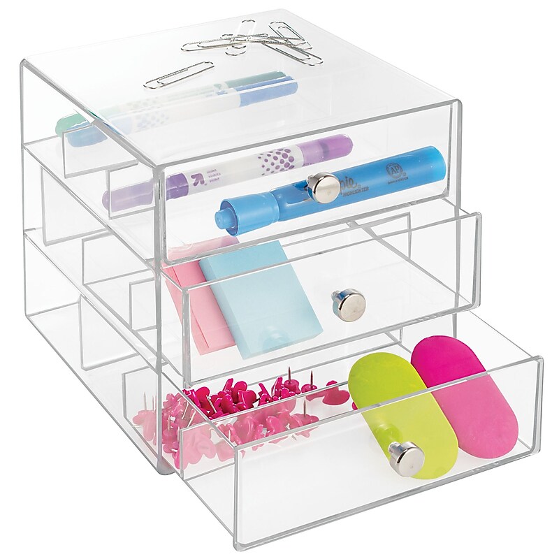InterDesign Original 3-Drawer Plastic Glasses Drawers, Clear (35330) image 1