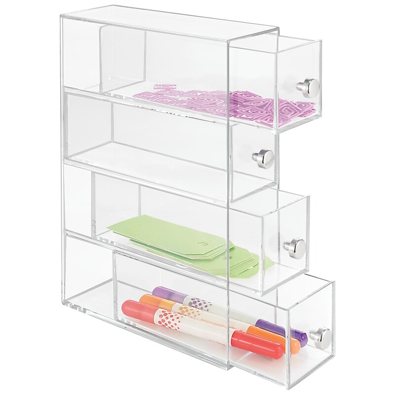 InterDesign Clarity Cosmetic Organizer for Vanity or Office Supply Cabinet, 4 Drawers, Clear image 1