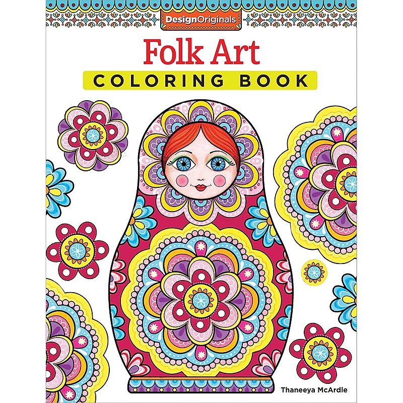 Design Originals Folk Art Coloring Book, Softcover, Adult Coloring Book image 1