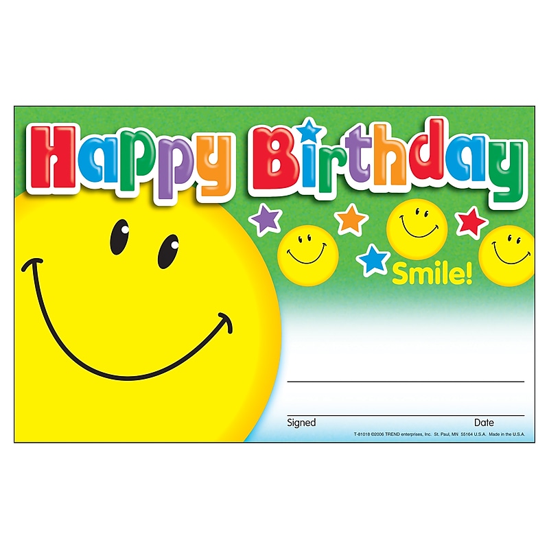 Trend Enterprises® Recognition Awards, Happy Birthday (Smile) image 1