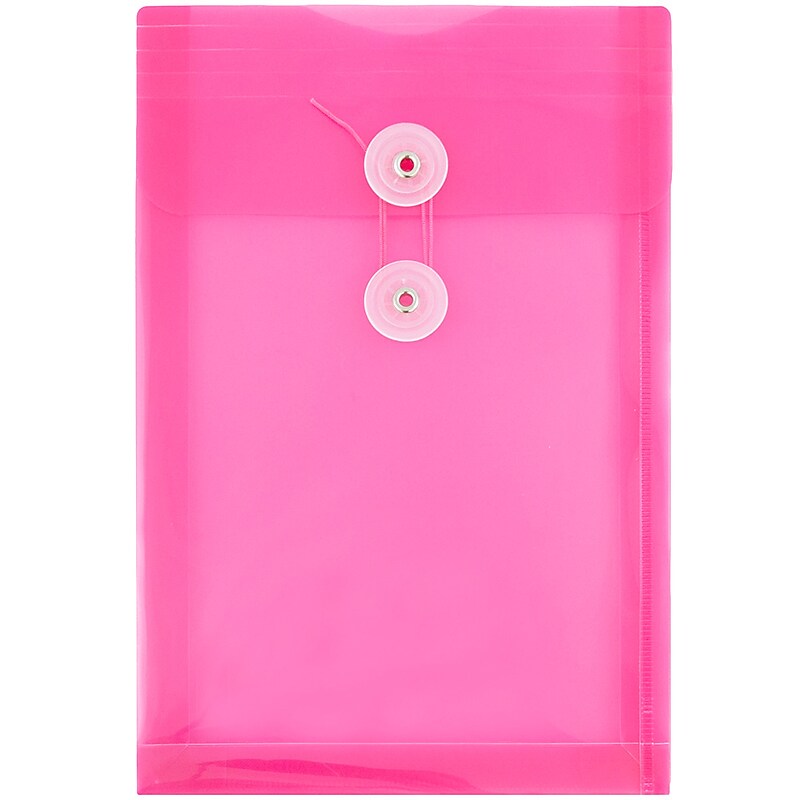 JAM Paper Plastic Filing Envelope with Button & String Closure, Fuchsia Pink, 12/Pack (472B1FU) image 1