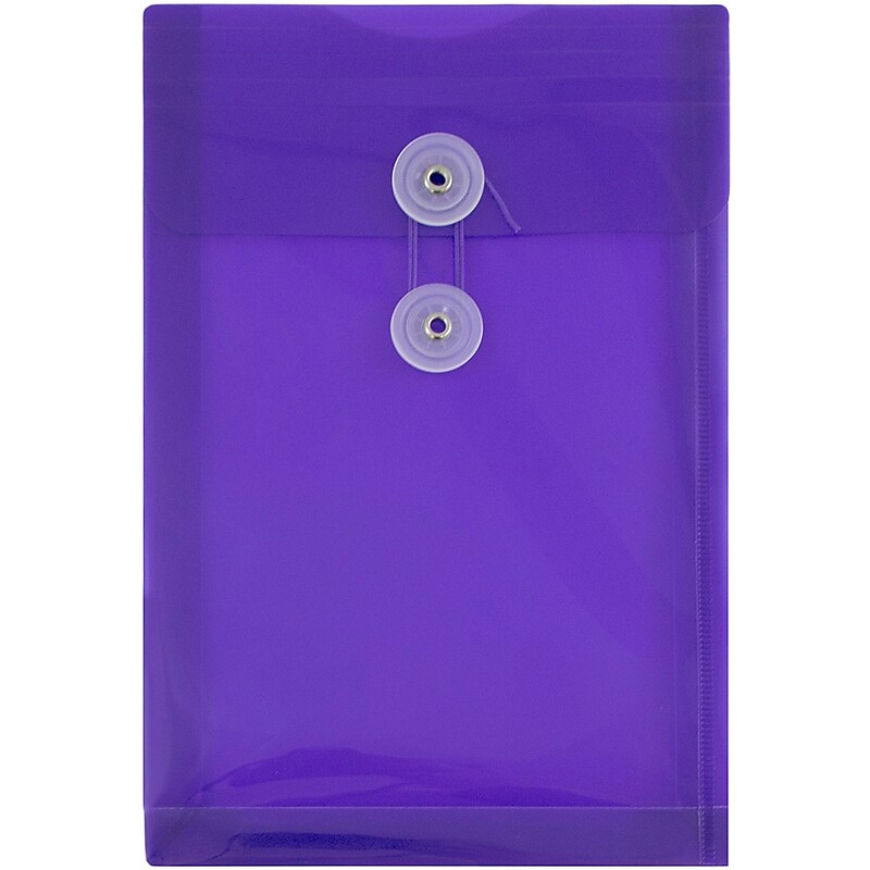 JAM Paper Plastic Filing Envelope with Button & String Closure, Purple, 12/Pack (472B1PU) image 1