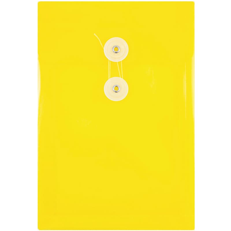 JAM Paper Plastic Filing Envelope with Button & String Closure, Yellow, 12/Pack (472B1YE) image 1