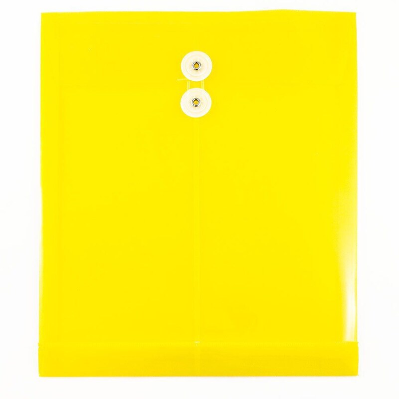 JAM Paper Plastic Envelopes with Button and String Tie Closure, Letter Size, Yellow, 12/Pack (1251501) image 1