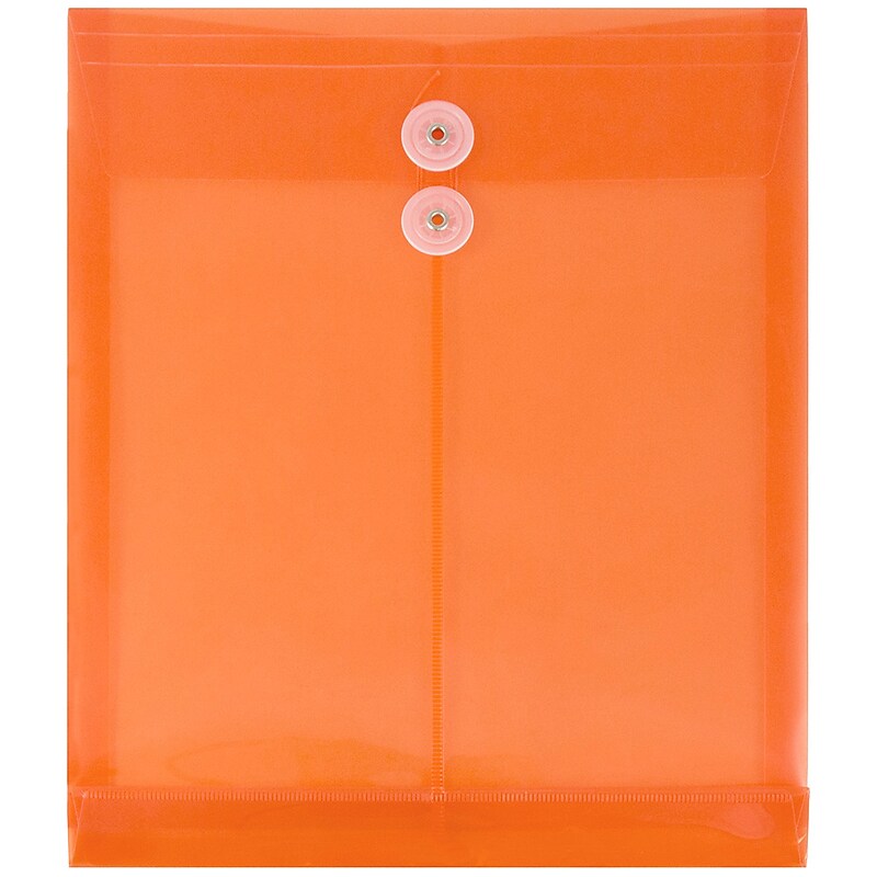 JAM Paper® Plastic Envelopes with Button and String Tie Closure, Letter Open End, 9.75 x 11.75, Bright Orange, 12/Pack (118B1OR) image 1