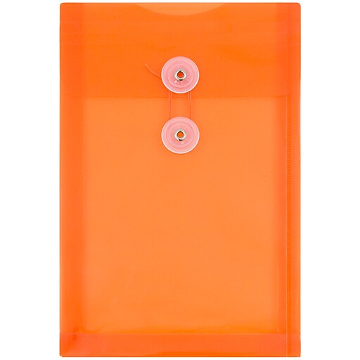 JAM Paper® Plastic Envelopes, Button and String Tie Closure, Open End