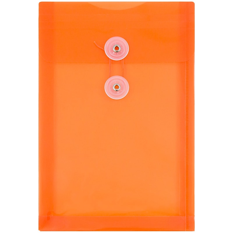 JAM Paper Plastic Filing Envelope with Button & String Closure, Bright Orange, 12/Pack (472B1OR) image 1