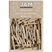 JAM Paper® Wood Clip Clothespins, Small 7/8 Inch, Natural Brown Clothes Pins, 2 Packs of 50 (3230717359A)