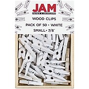JAM Paper® Wood Clip Clothespins, Small 7/8 Inch, White Clothes Pins, 2 Packs of 50 (2230717360A)