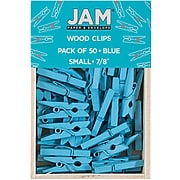 JAM Paper® Wood Clip Clothespins, Small 7/8 Inch, Blue Clothes Pins, 2 Packs of 50 (2230717361A)