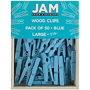 JAM Paper® Wood Clip Clothespins, Medium 1 1/8 Inch, Blue Clothes Pins, 2 Packs of 50 (230726776A)