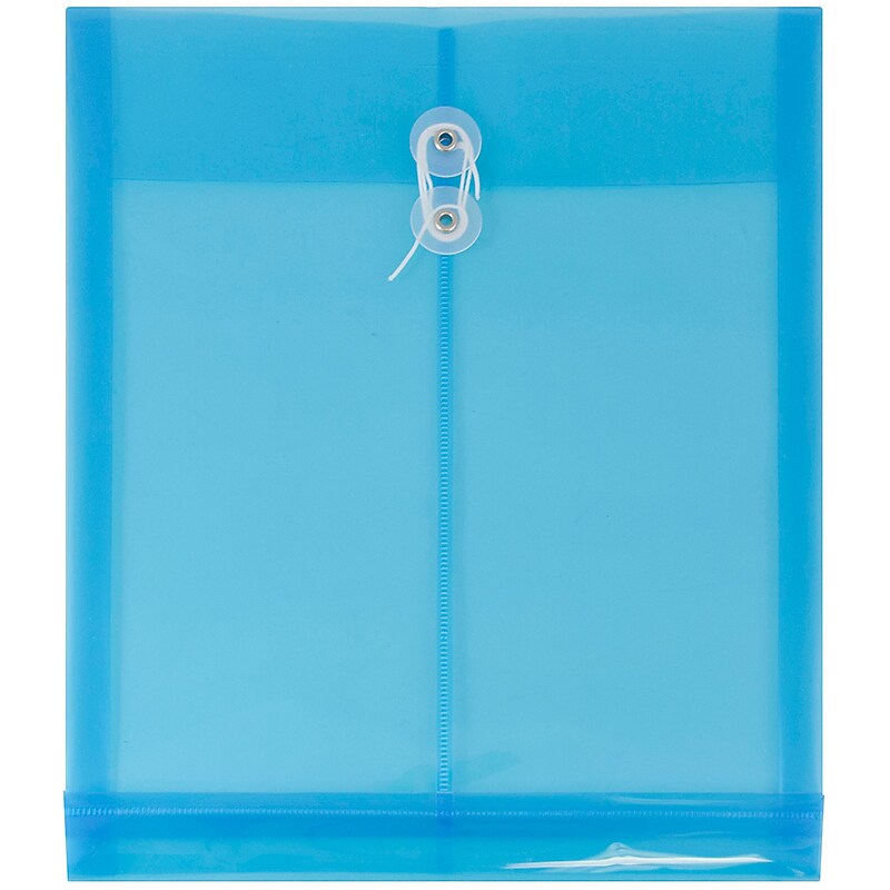 JAM Paper® Plastic Envelopes with Button and String Tie Closure, Letter Open End, 9.75 x 11.75, Blue Poly, 12/pack  (118B1BU) image 1