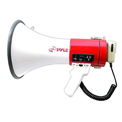 Pyle Home PMP57LIA 50-Watt Professional Megaphone with Built-in Rechargeable Battery and USB/SD Memory Readers, White, Large