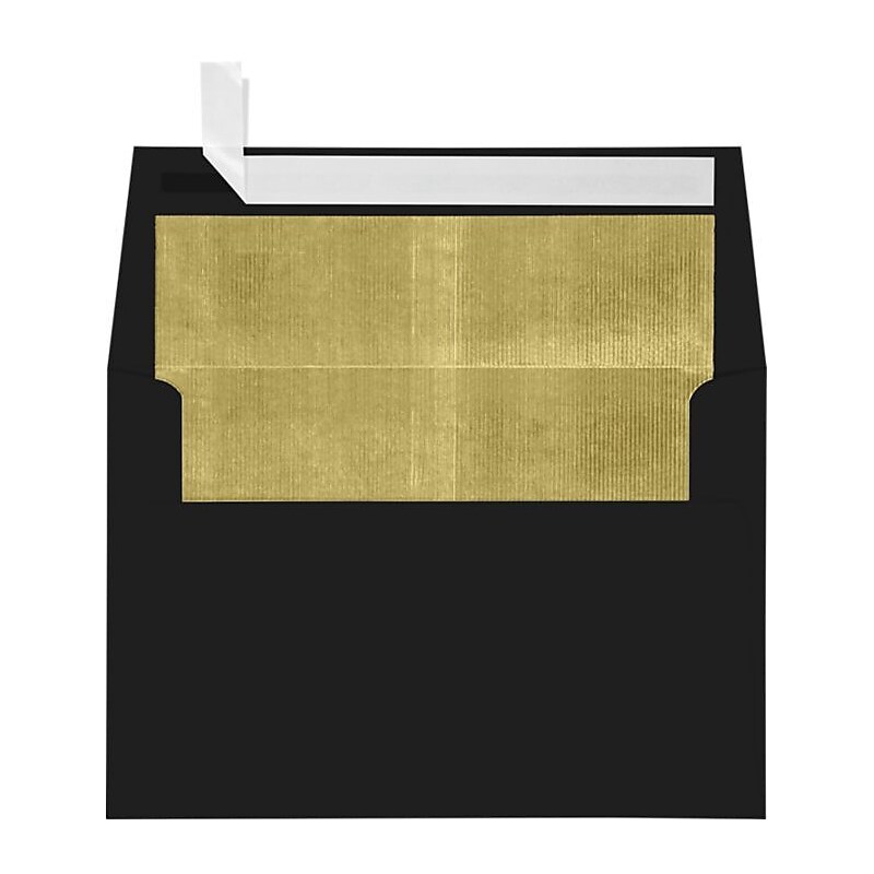LUX A4 Foil Lined Invitation Envelopes (4 1/4 x 6 1/4) 50/Box, Black w/Gold LUX Lining (FLBK4872-04-50) image 1