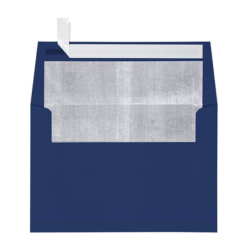 LUX A4 Foil Lined Invitation Envelopes (4 1/4 x 6 1/4) 50/Box, Navy w/Silver LUX Lining (FLNV4872-03-50) image 1