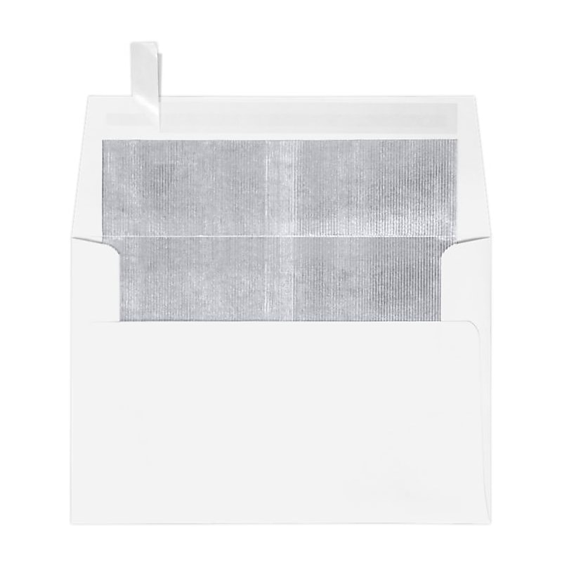 LUX A4 Foil Lined Invitation Envelopes (4 1/4 x 6 1/4) 50/Box, White w/Silver LUX Lining (FLWH4872-03-50) image 1