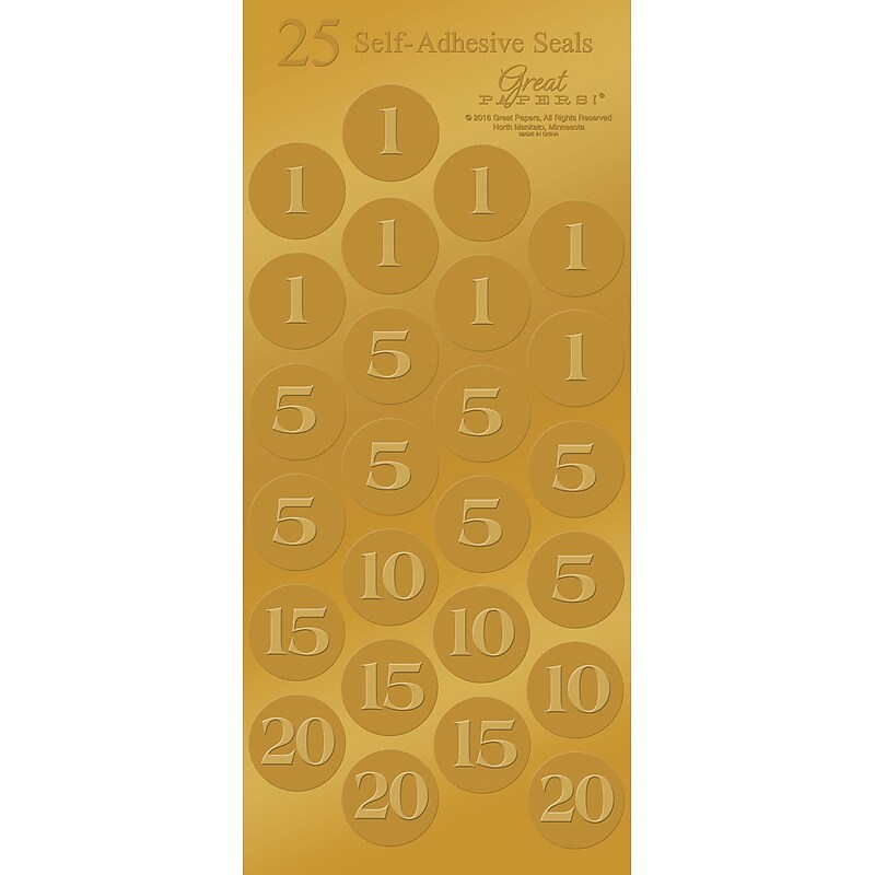 Great Papers! Number Foil seals, Gold, 50/Pack (2015114PK2) image 1