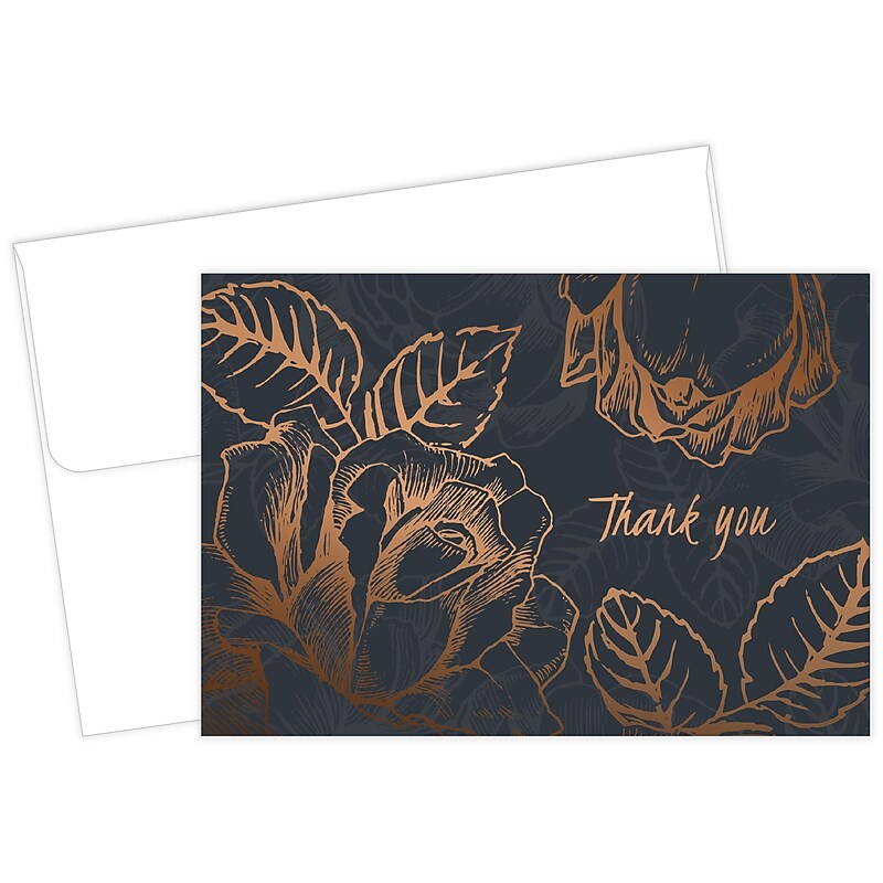 Great Papers Copper Flower Matte Personal Thank You Notecards, Copper/Black, 50/Pack (2015126) image 1
