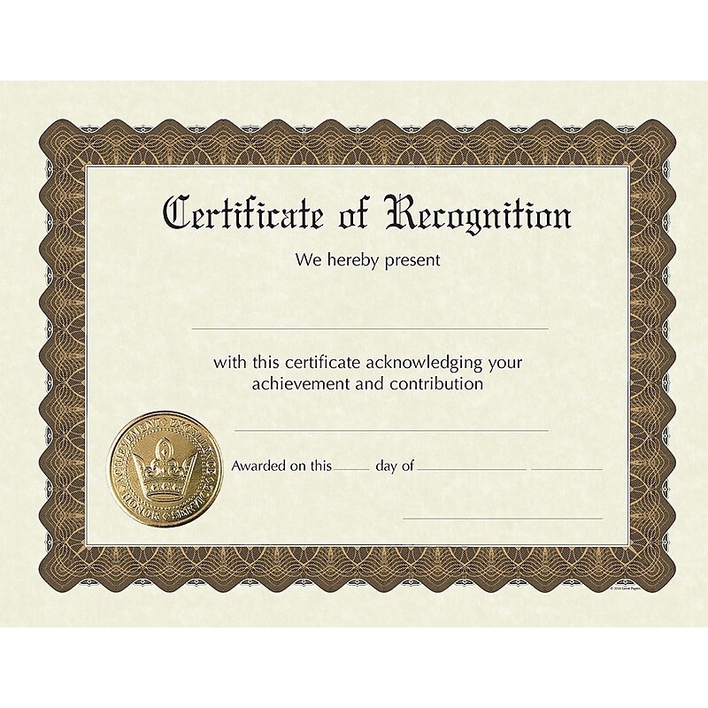Great Papers Recognition Foil Achievement Certificates, 8.5" x 11", Ivory, 6/Pack (930200) image 1