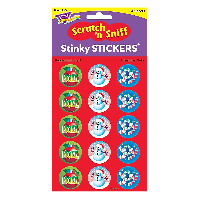 Trend Christmas - Peppermint Stinky Stickers Large Round, 60 ct. (T-932) image 1