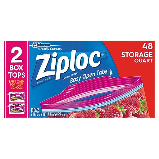 Ziploc® Storage Bags, 1 Quart, Clear, 1.75 Mil, 48/Box Staples
